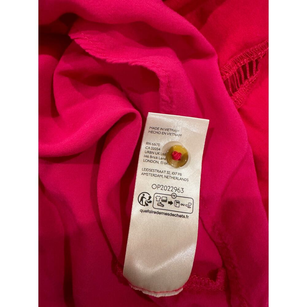 Anthropologie Maeve Bettina Tiered Mini Shirt Dress Linen 1X Hot Pink Raspberry - Picture 6 of 16